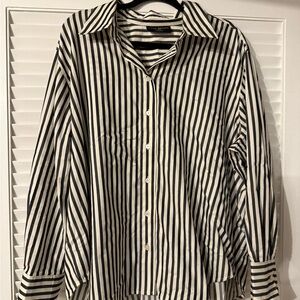 Lane Bryant Black and White Striped Casual Shirt